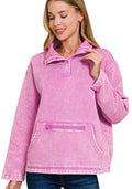 Zenana Sweatshirt Mauve Fleece Washed High Neck Kangaroo Pocket MAUVE Zenana_Sweatshirt_Mauve_Fleece_Washed_High_Neck_Kangaroo_Pocket Trendsi
