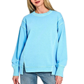 Zenana Sweatshirt Oversized Sky Blue Pigment-Dyed Fleece Long Sleeve Pullover