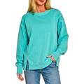 Zenana Sweatshirt Oversized Turquoise Pigment-Dyed Side Slit Long Sleeve Pullover