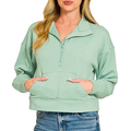 Zenana Sweatshirt Scuba Half-Zip Pullover with Kangaroo Pockets Casual Dusty Green