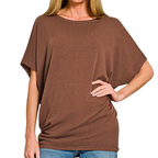 Zenana T-Shirt Casual Soft Dolman Short Sleeve Boat Neck Loose Solid Blouse