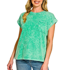 Zenana T-Shirt Cotton Halo Snow Washed Green Casual Short Sleeve Basic Top Tee