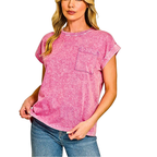 Zenana T-Shirt Cotton Halo Snow Washed Hot Pink Casual Short Sleeve Basic Top Tee