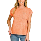 Zenana T-Shirt Cotton Halo Snow Washed Orange Casual Short Sleeve Basic Top