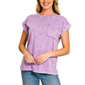 Zenana T-Shirt Cotton Halo Snow Washed Violet Casual Short Sleeve Top Tee