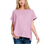Zenana T-shirt Soft Melange Hacci Casual Short Sleeve Round Neck Top
