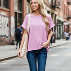Zenana T-shirt Soft Melange Hacci Casual Short Sleeve Round Neck Top