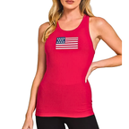 Zenana Tank Top American Flag Embroidered Stretchy Ribbed Sleeveless Blouse Red