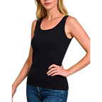 Zenana Tank Top Sqoop Neck Black Cotton Comfort Basic Sleeveless Daily Blouse