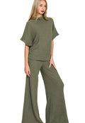 Zenana Top and Pants Sweater Set Olive Mock Neck Stylish Women’s Two-Piece Outfit - Styleinger