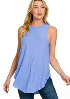 Zenana Tunic Tank Top Blue Curved Hem Slub Sleeveless Blouse