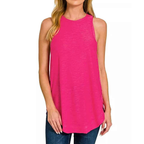 Zenana Tunika Tank Top Hot Pink Ärmellose Legere Fließende Rundhals-Bluse
