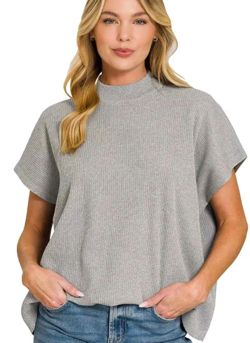 Zenana Viscose Mock Neck Short Sleeve Boxy Sweater – Women’s Knit Top