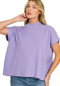 Zenana Viscose Mock Neck Short Sleeve Boxy Sweater