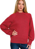 Zenana Viscose Sweater Red Mock Neck Exposed Seam Pullover H RED Zenana_Viscose_Sweater_Red_Mock_Neck_Exposed_Seam_Pullover Trendsi
