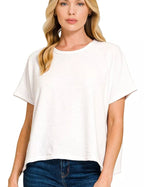 Zenana White T-shirt Cotton Slub Oversized Tee Women Casual Relaxed Fit Top - Styleinger