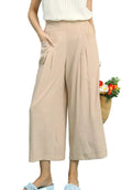 Zenana Wide-Leg Cropped Pants Women’s High-Waist Solid Pleat Casual Trousers Styleinger