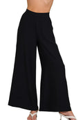 Zenana Wide Leg Pants Women’s Black Relaxed Fit Elastic Waist Casual Trousers - Styleinger