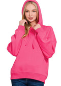 Zenana Women Fleece Hoodie Fuchsia Pink Drawstring Relaxed Fit FUCHSIA Zenana_Women_Fleece_Hoodie_Fuchsia_Pink_Drawstring_Relaxed_Fit Trendsi