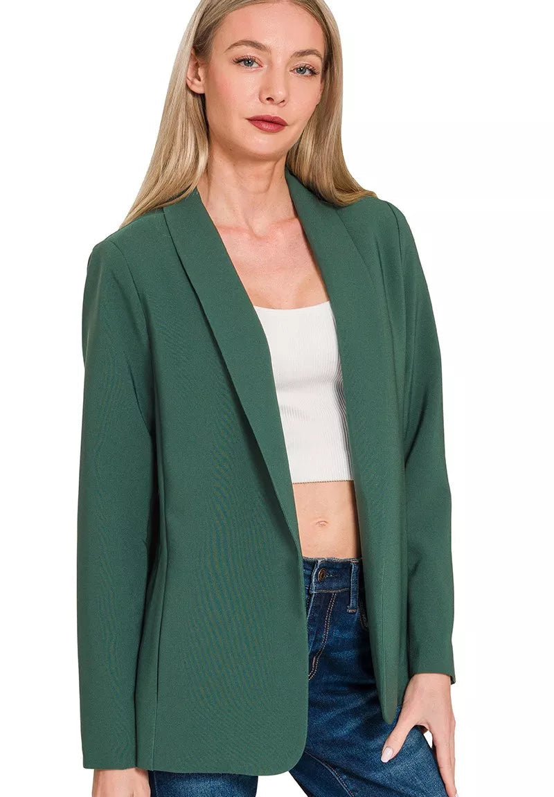 Zenana Women's Blazer Green Woven Long Sleeve Jacket With Lining HUNTER GREEN Zenana_Women_s_Blazer_Green_Woven_Long_Sleeve_Jacket_With_Lining Trendsi