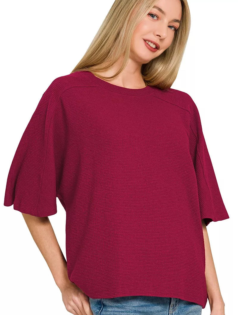 Zenana Women’s Casual Top Burgundy Double Knit Short Sleeve Lightweight T-shirt - Styleinger
