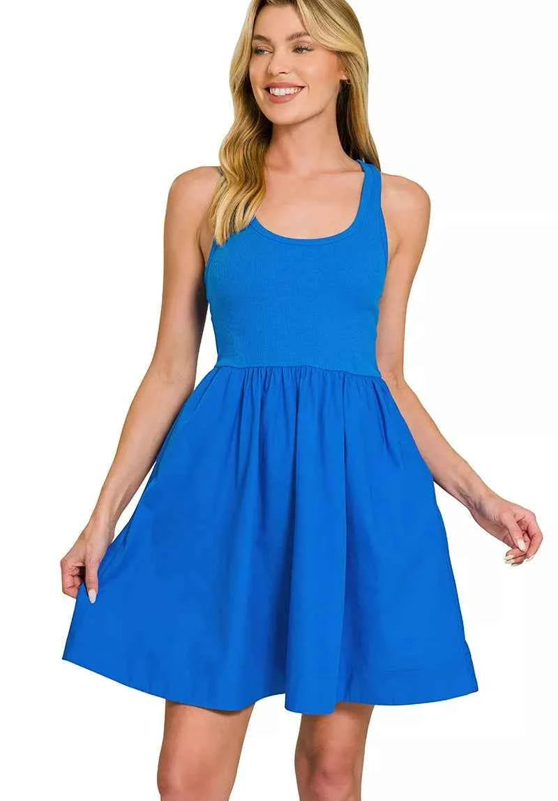 Zenana Combined Knit & Woven Midi Dress