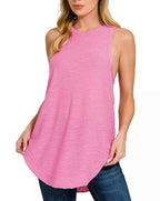 Zenana Women’s Curved Hem Slub Tunic Tank Casual Sleeveless Top Summer - STYLEINGER