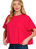 Zenana Women’s Exposed Seam Boxy Top Casual Relaxed Fit Short Sleeve Shirt