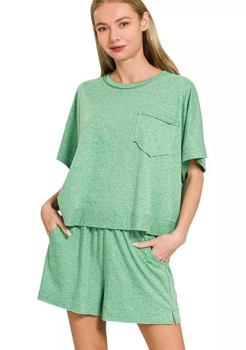 Zenana Exposed Seam Boxy Top & Shorts Set