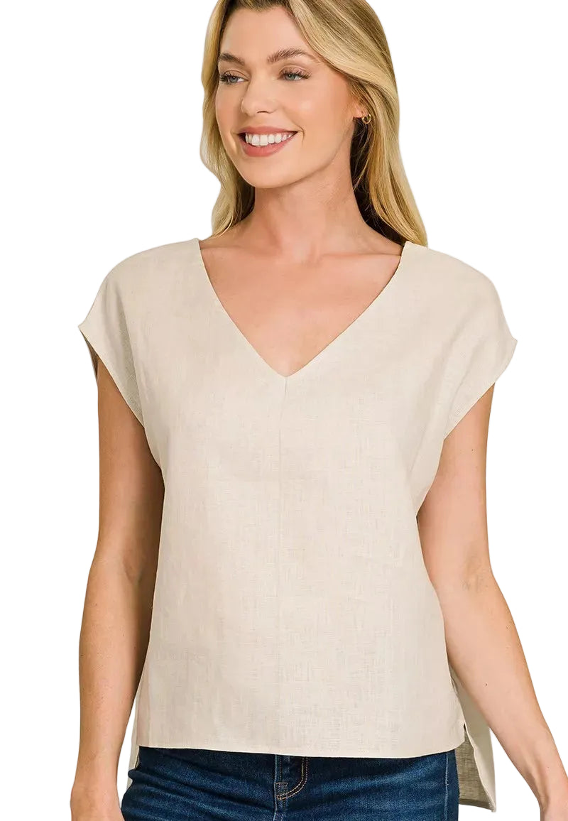 Zenana Linen V-Neck Sleeveless Top