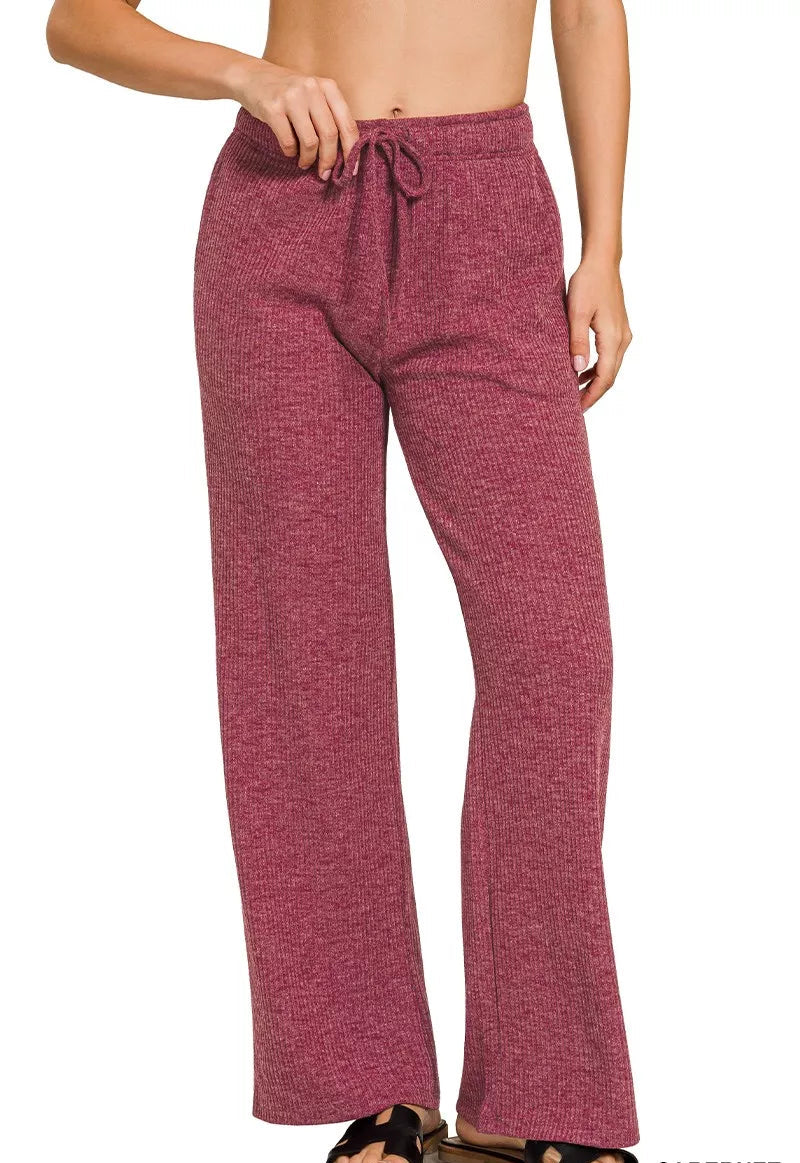 Zenana Women's Lounge Pants Cozy Ribbed Drawstring Joggers Pants CABERNET Zenana_Women_s_Lounge_Pants_Cozy_Ribbed_Drawstring_Joggers_Pants Trendsi