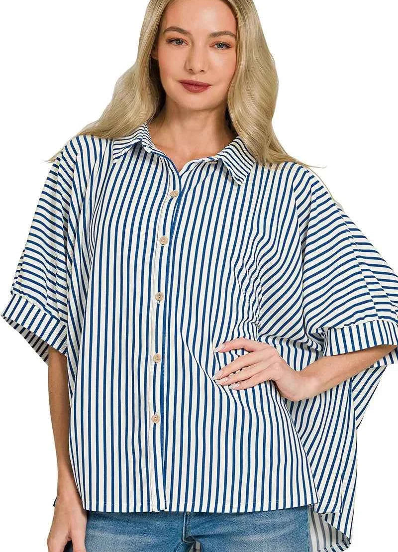 Zenana Oversized Stripe Button Down Shirt