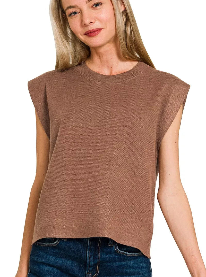 Zenana Women’s Round Neck Viscose Sweater Brown Vest Knit Top Casual Fashion - STYLEINGER