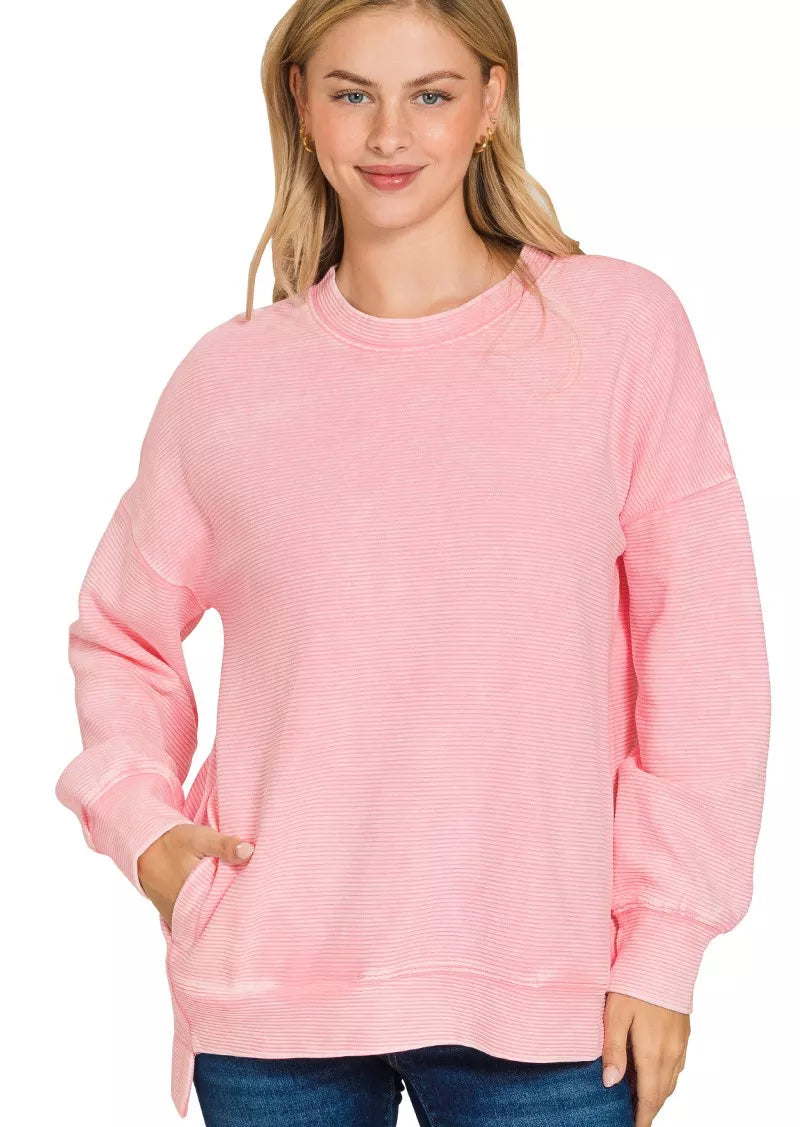 Zenana Women's Sweatshirt Dark Pink Acid Washed Double Ribbed Hi-low Plus Sizes DK PINK Zenana_Women_s_Sweatshirt_Dark_Pink_Acid_Washed_Double_Ribbed_Hi-low_Plus_Sizes Trendsi