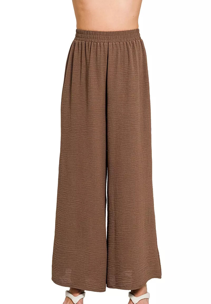 Zenana Woven Airflow Elastic Waistband Pants