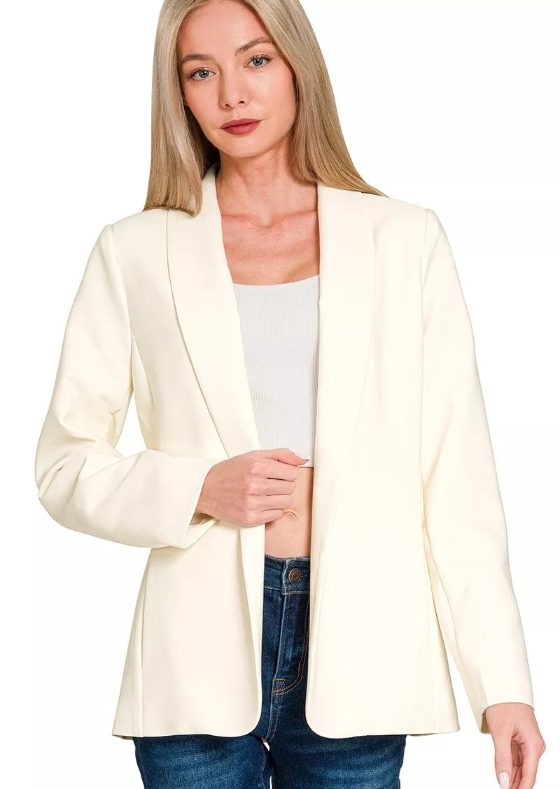 Zenana Womens Blazer Cream Woven Long Sleeve Solid Basic Jacket Lined CREAM Zenana_Womens_Blazer_Cream_Woven_Long_Sleeve_Solid_Basic_Jacket_Lined Trendsi