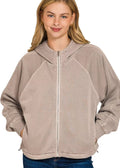 Zenana Womens Fleece Hoodie Ash Mocha Pigment Dye Zip Up with Pockets ASH MOCHA Zenana_Womens_Fleece_Hoodie_Ash_Mocha_Pigment_Dye_Zip_Up_with_Pockets Trendsi