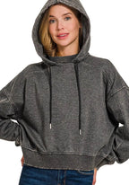 Zenana Womens Fleece Hoodie Black Acid Wash Ribbed BLACK Zenana_Womens_Fleece_Hoodie_Black_Acid_Wash_Ribbed Trendsi