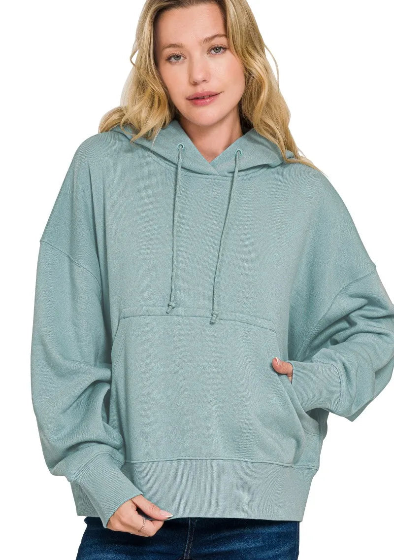 Zenana Womens Fleece Hoodie Blue Gray Oversized Kangaroo Pocket BLUE GREY