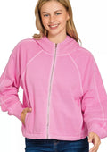 Zenana Womens Fleece Hoodie Candy pink Pigment Dye Zip Up with Pockets CANDY PINK Zenana_Womens_Fleece_Hoodie_Candy_pink_Pigment_Dye_Zip_Up_with_Pockets Trendsi