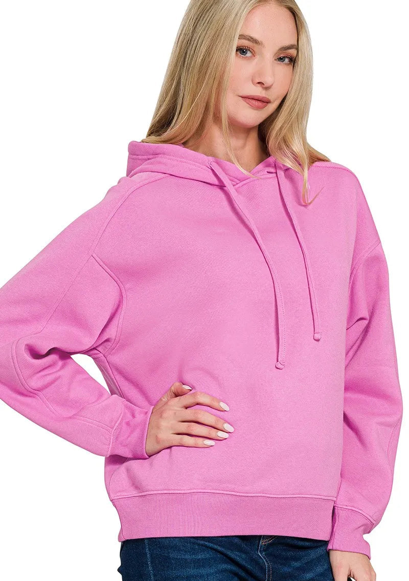 Zenana Womens Fleece Hoodie Mauve Drawstring Hood Relaxed Fit Pocketed BRIGHT MAUVE Zenana_Womens_Fleece_Hoodie_Mauve_Drawstring_Hood_Relaxed_Fit_Pocketed Trendsi