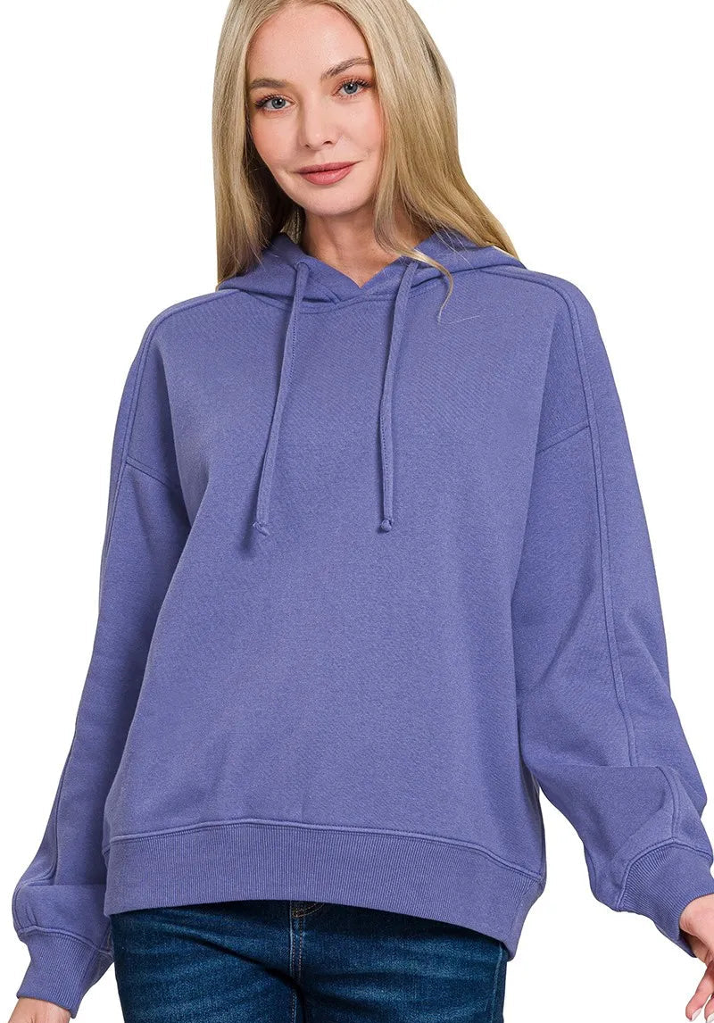 Zenana Womens Fleece Hoodie Purple Drawstring Relaxed Fit Pocketed Top MARLIN Zenana_Womens_Fleece_Hoodie_Purple_Drawstring_Relaxed_Fit_Pocketed_Top Trendsi