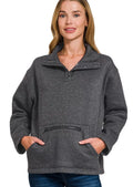 Zenana Womens Fleece Sweatshirt Black Washed High Neck Kangaroo Pocket BLACK Zenana_Womens_Fleece_Sweatshirt_Black_Washed_High_Neck_Kangaroo_Pocket Trendsi