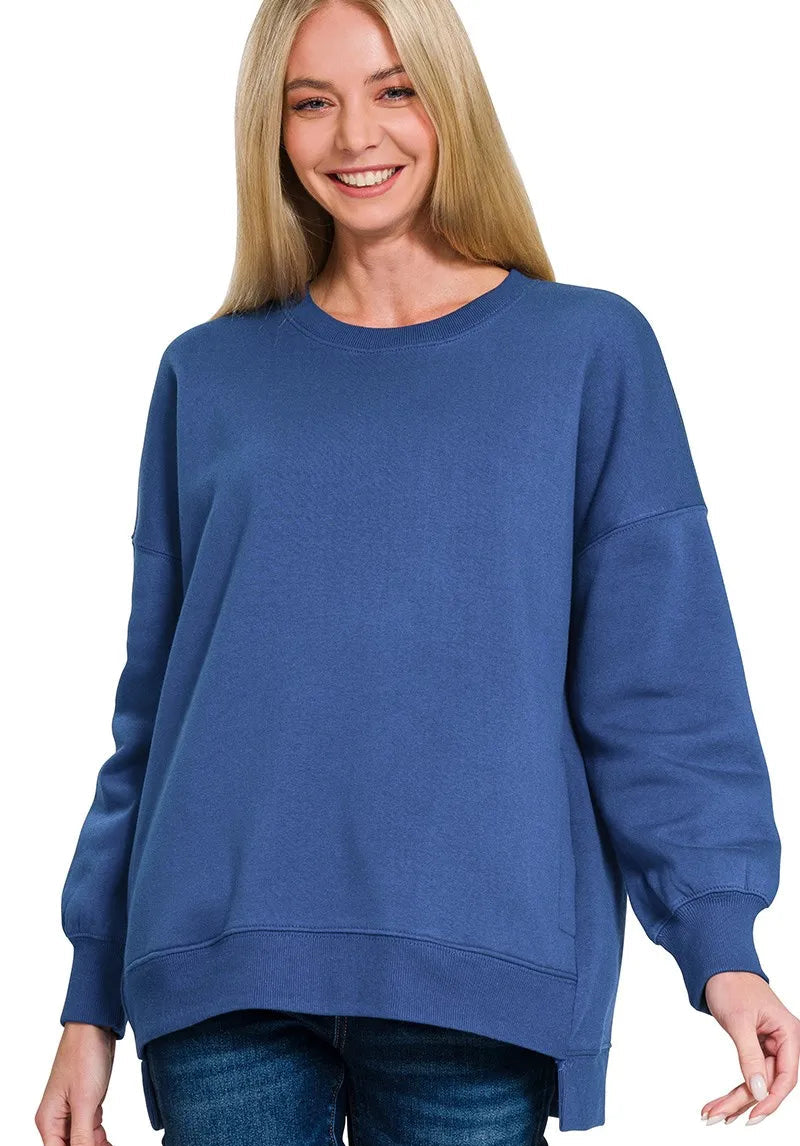 Zenana Womens Fleece Sweatshirts Light Navy Blue Hi-low Boyfriend with Pockets LT NAVY Zenana_Womens_Fleece_Sweatshirts_Light_Navy_Blue_Hi-low_Boyfriend_with_Pockets Trendsi