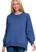 Zenana Womens Fleece Sweatshirts Light Navy Blue Hi-low Boyfriend with Pockets LT NAVY Zenana_Womens_Fleece_Sweatshirts_Light_Navy_Blue_Hi-low_Boyfriend_with_Pockets Trendsi