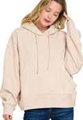 Zenana Womens Hoodie Beige Oversized Fleece Kangaroo Pocket H BEIGE Zenana_Womens_Hoodie_Beige_Oversized_Fleece_Kangaroo_Pocket Trendsi