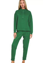 Zenana Womens Jogger Set Green Scuba Half Zip Pullover and Pants Zenana_Womens_Jogger_Set_Green_Scuba_Half_Zip_Pullover_and_Pants Trendsi
