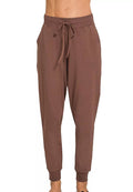 Zenana Womens Joggers Brown Drawstring Cotton with Pockets BROWN Zenana_Womens_Joggers_Brown_Drawstring_Cotton_with_Pockets Trendsi