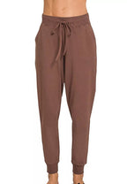 Zenana Womens Joggers Brown Drawstring Cotton with Pockets BROWN Zenana_Womens_Joggers_Brown_Drawstring_Cotton_with_Pockets Trendsi
