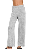 Zenana Womens Lounge Pants Gray Soft Melange Hacci Elastic Waistband BLACK Zenana_Womens_Lounge_Pants_Gray_Soft_Melange_Hacci_Elastic_Waistband Trendsi